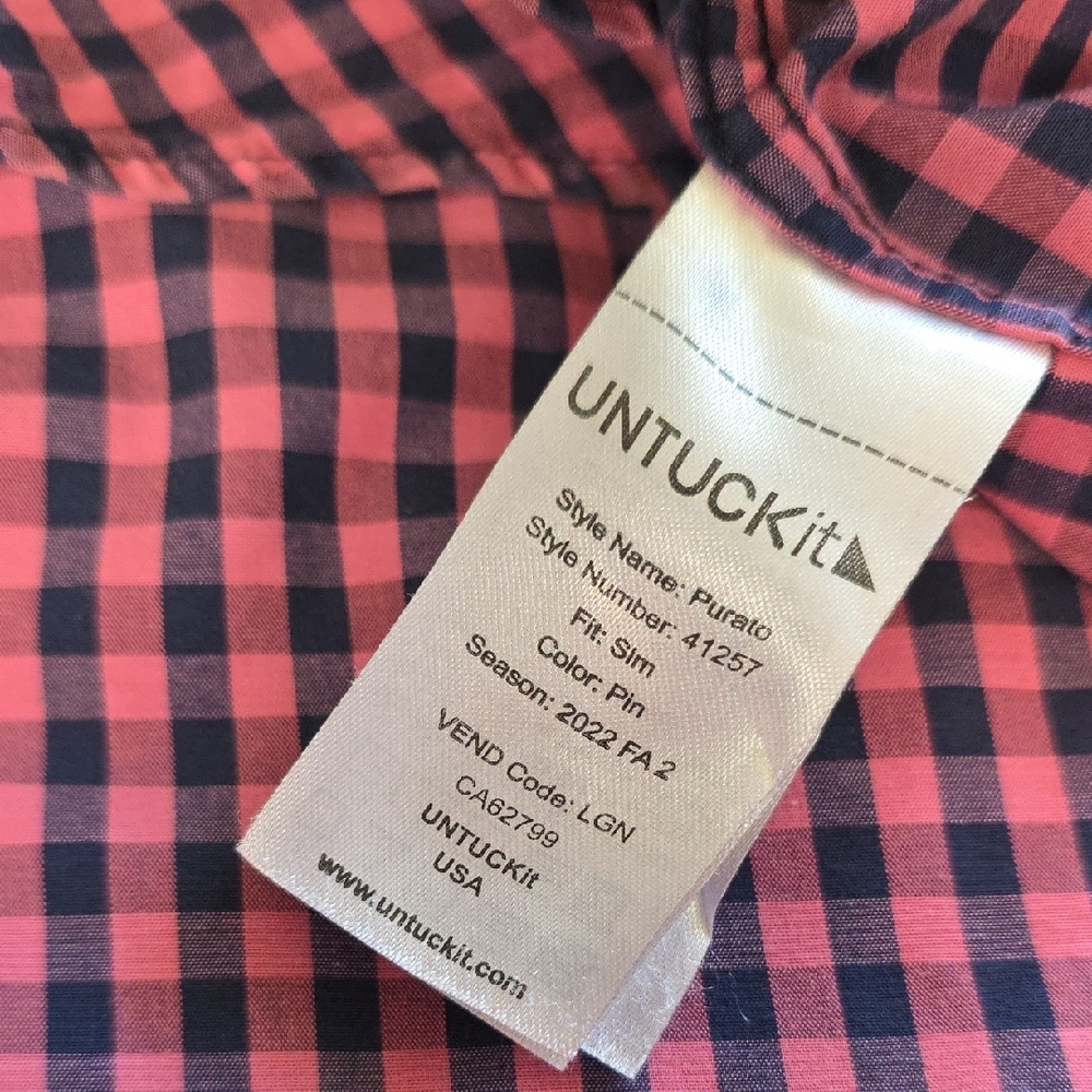 UNTUCKit Men's Pink Navy Checkered Shirt Large Slim * - Picture 8 of 11